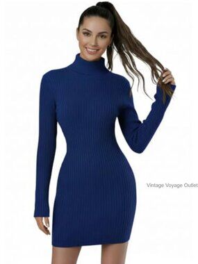 Turtleneck Long Sleeve Bodycon Mini Ribbed Knit Sweater Dress